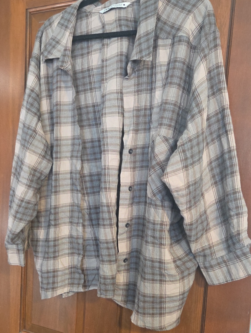 Casual Plaid Button-Up Shirt Jacket - Beige & Gray